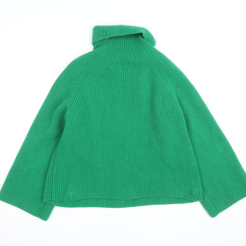 H&M Women's Green Wool Roll Neck Jumper Size S Relaxed Fit