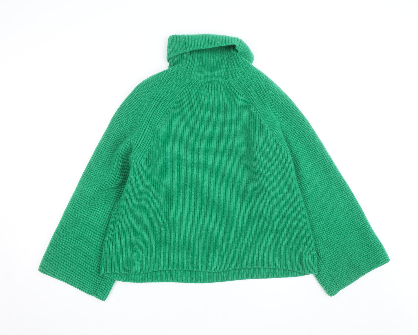 H&M Women's Green Wool Roll Neck Jumper Size S Relaxed Fit