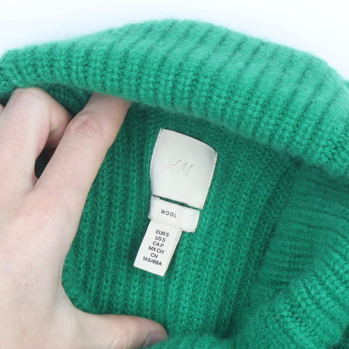H&M Women's Green Wool Roll Neck Jumper Size S Relaxed Fit
