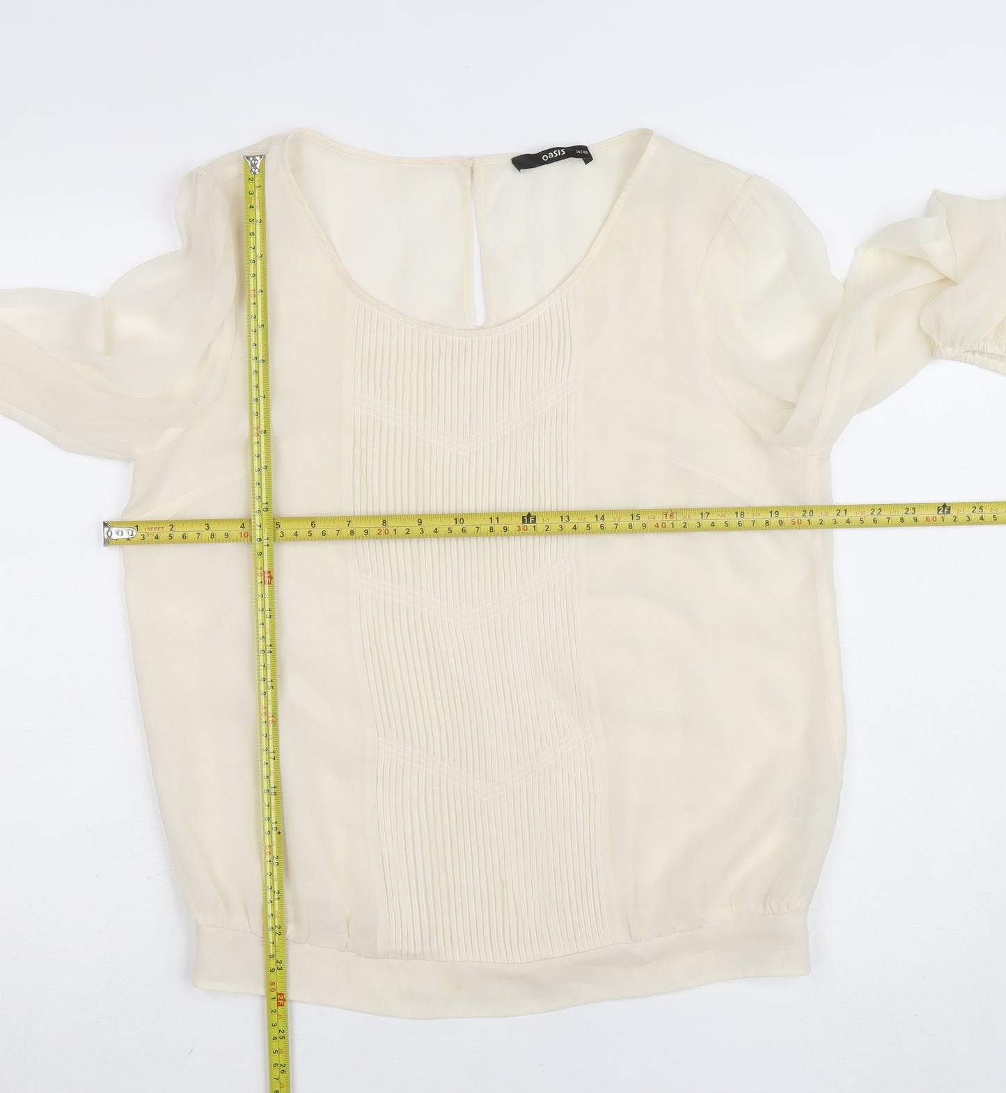 Oasis Women's Ivory Chiffon Pleated Blouse Size 14