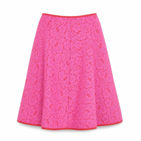 Front view of Savida Women's Pink Floral Lace A-Line Knee Length Skirt, size S