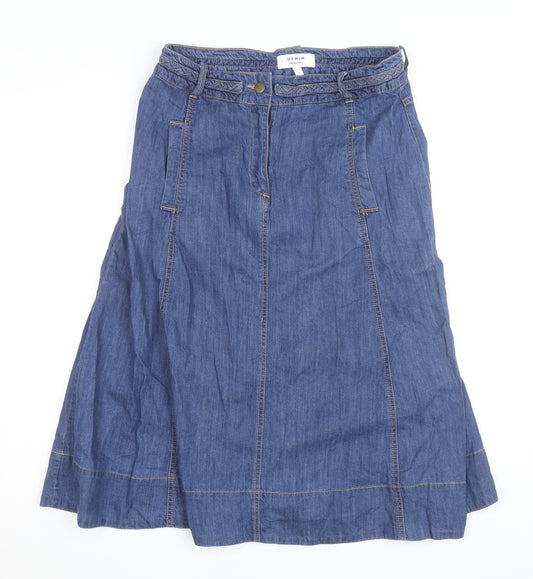 Monsoon Women Blue Denim A-Line Midi Skirt Size 12