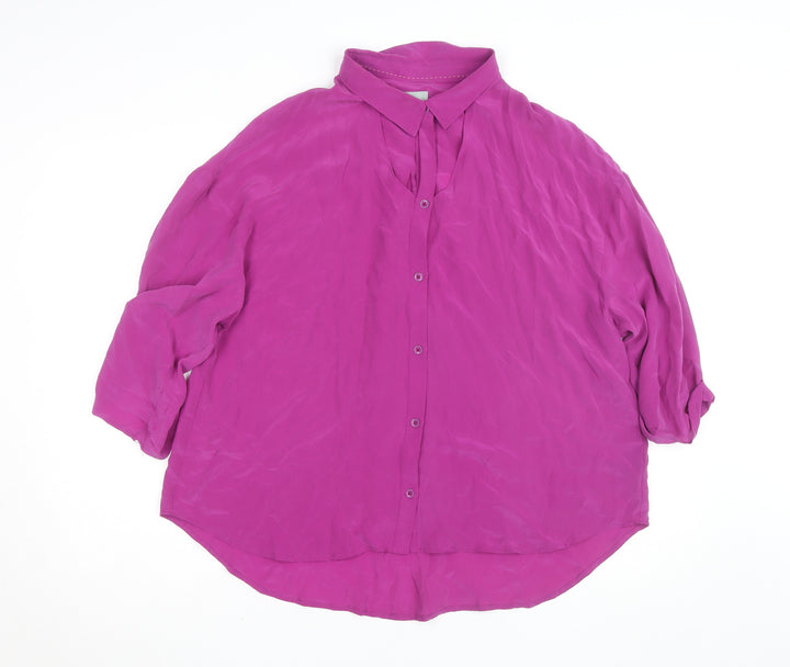 Maeve Women's Purple Rayon Tunic Blouse L 3/4 Sleeve Collared