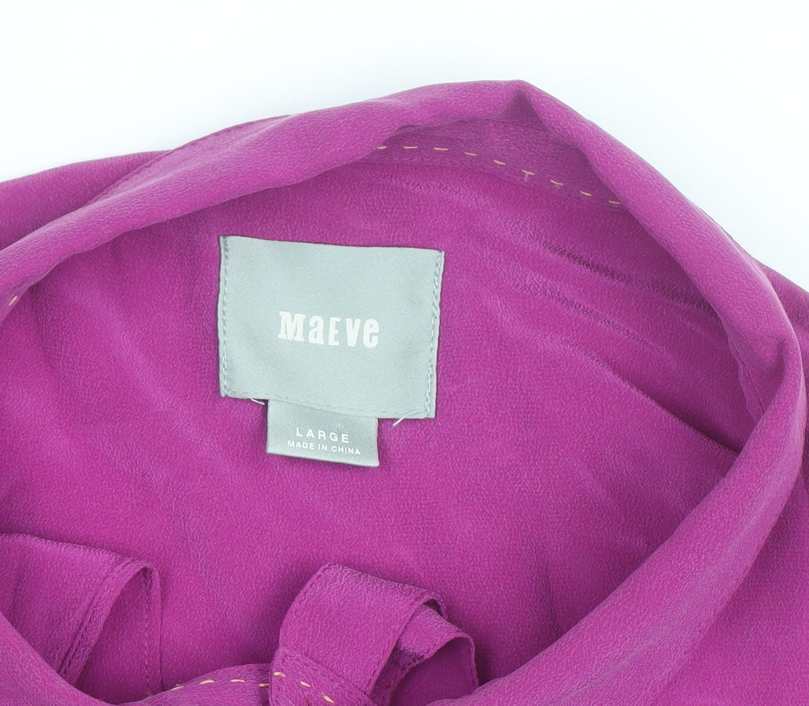 Maeve Women's Purple Rayon Tunic Blouse L 3/4 Sleeve Collared