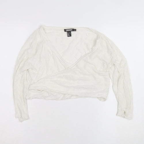 DKNY Women’s Ivory Linen Cotton Wrap Jumper Petite S