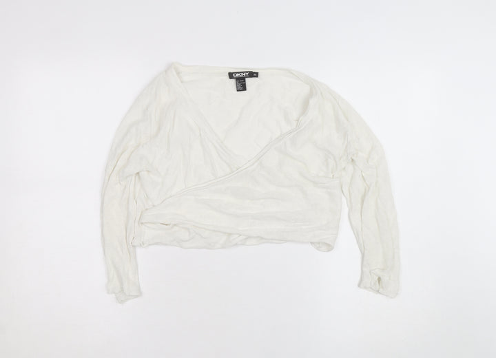 DKNY Women’s Ivory Linen Cotton Wrap Jumper Petite S