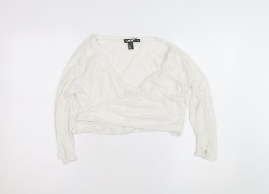 DKNY Women’s Ivory Linen Cotton Wrap Jumper Petite S