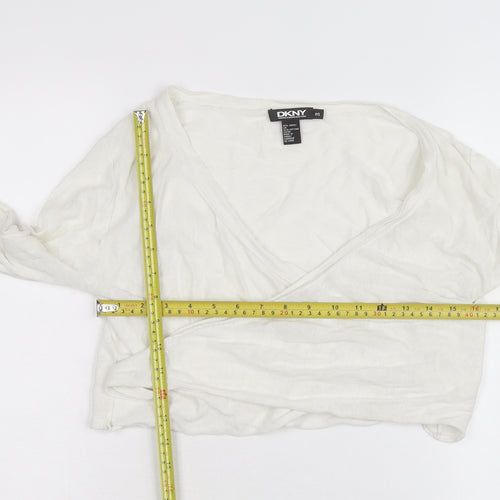 DKNY Women’s Ivory Linen Cotton Wrap Jumper Petite S