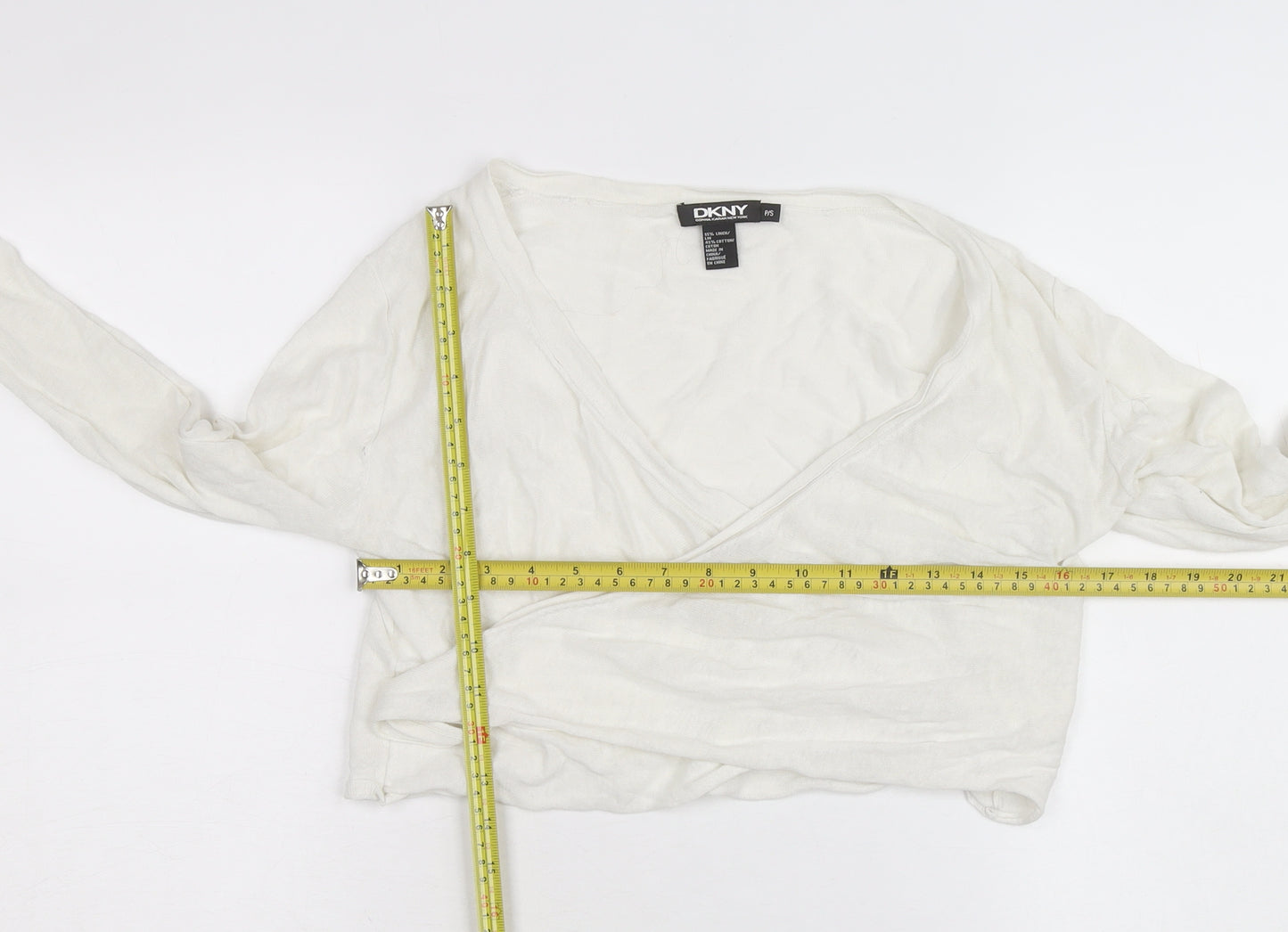 DKNY Women’s Ivory Linen Cotton Wrap Jumper Petite S
