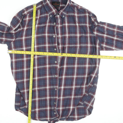 Simon Carter Men's Blue Checked Cotton Button-Down Shirt L