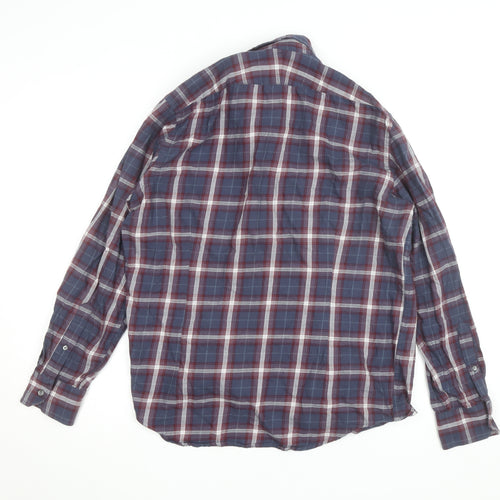 Simon Carter Men's Blue Checked Cotton Button-Down Shirt L