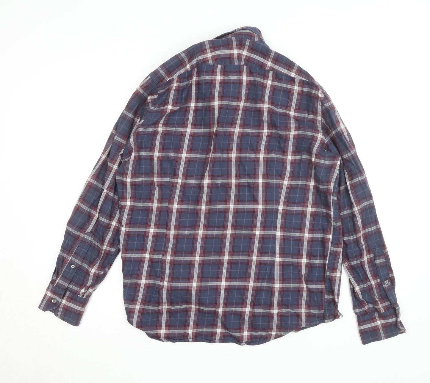 Simon Carter Men's Blue Checked Cotton Button-Down Shirt L