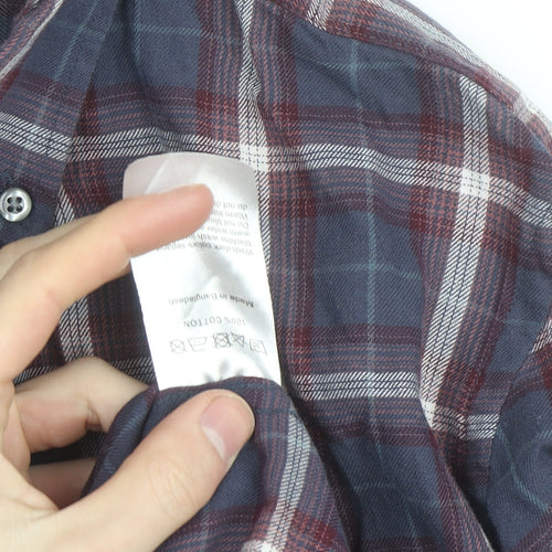 Simon Carter Men's Blue Checked Cotton Button-Down Shirt L