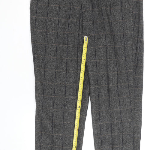 Farbo Men's Grey Wool Blend Checked Dress Trousers 34R