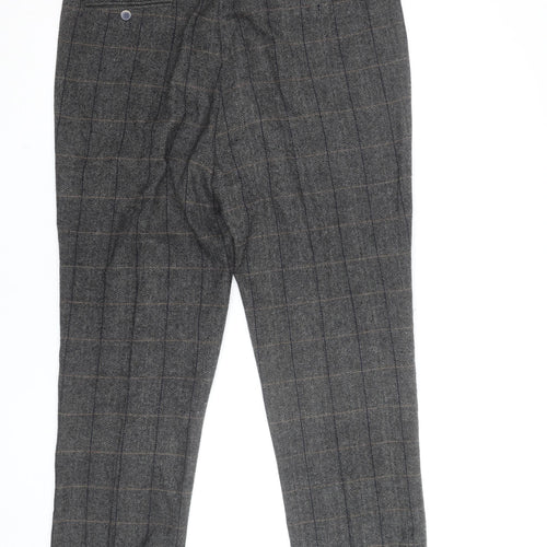 Farbo Men's Grey Wool Blend Checked Dress Trousers 34R