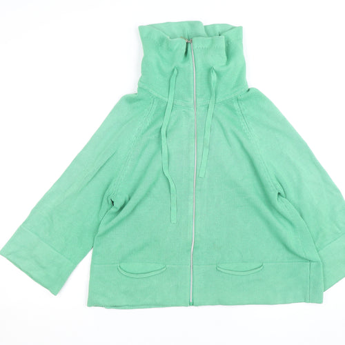 Augusta Women Green Full Zip High Neck Cotton Knit Jumper M
