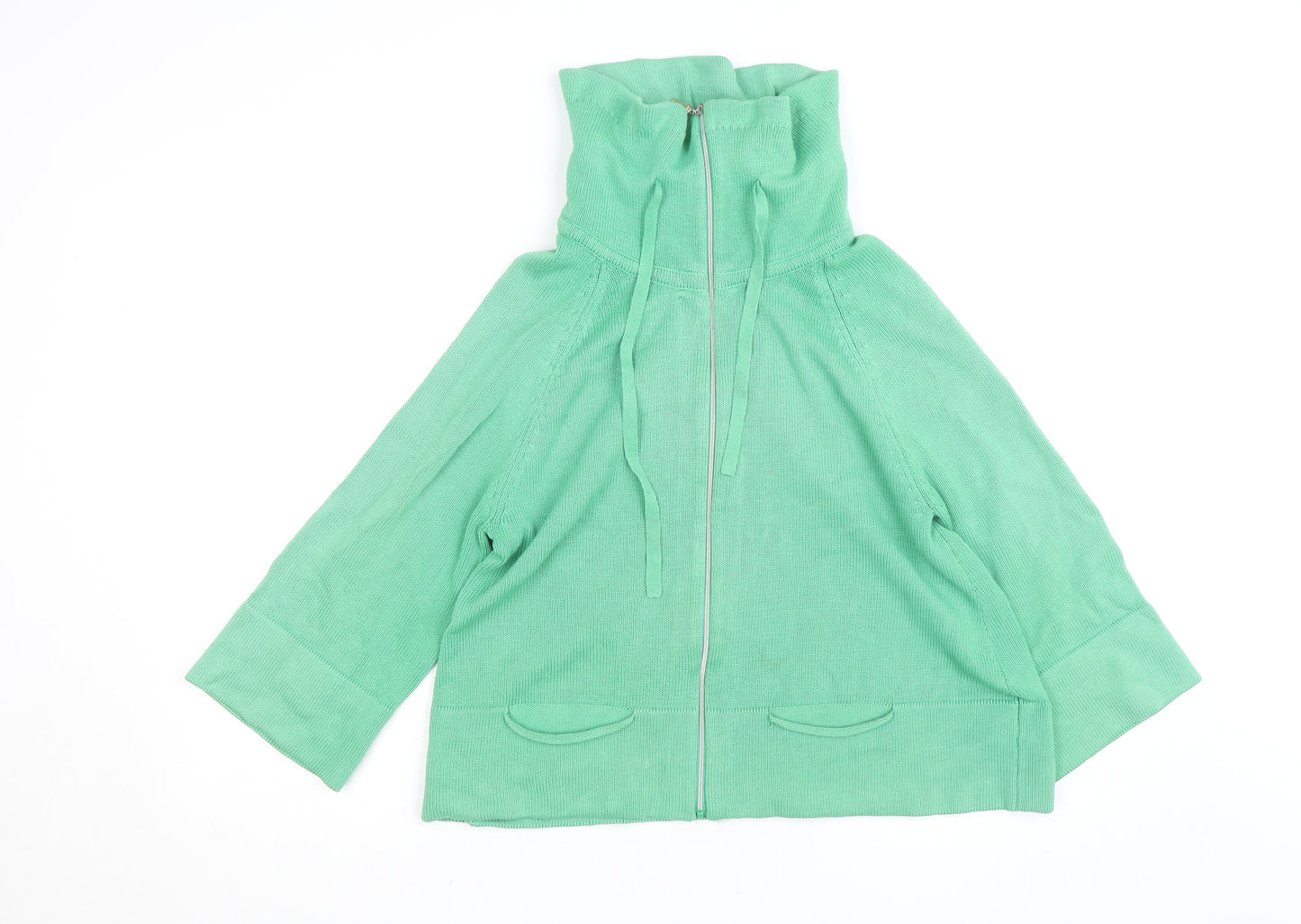 Augusta Women Green Full Zip High Neck Cotton Knit Jumper M