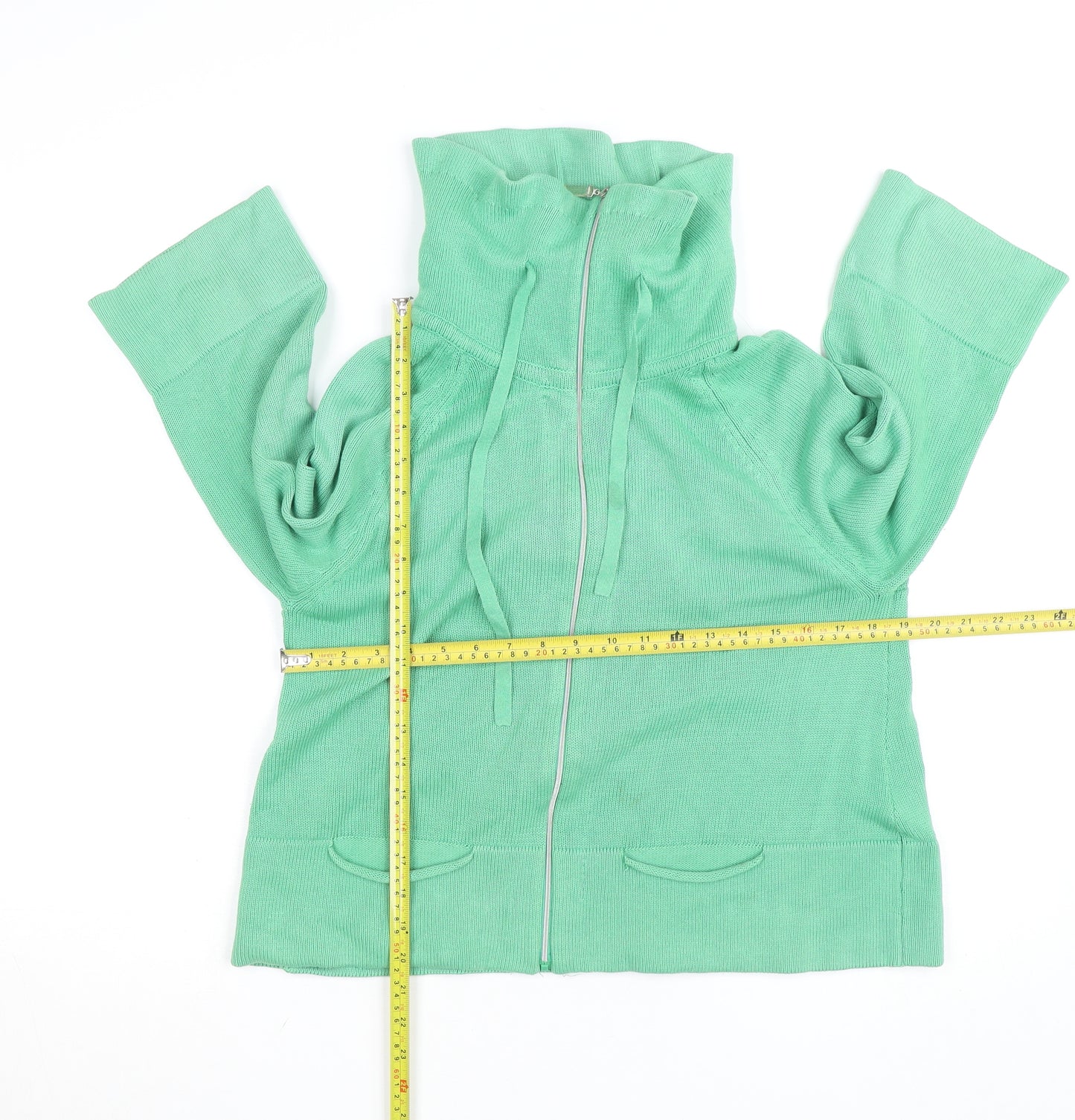 Augusta Women Green Full Zip High Neck Cotton Knit Jumper M