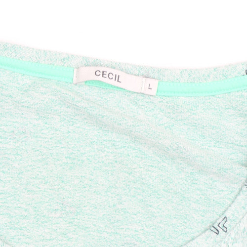 Cecil Womens Green Scoop Neck Long Sleeve Graphic Pullover Jumper Size L