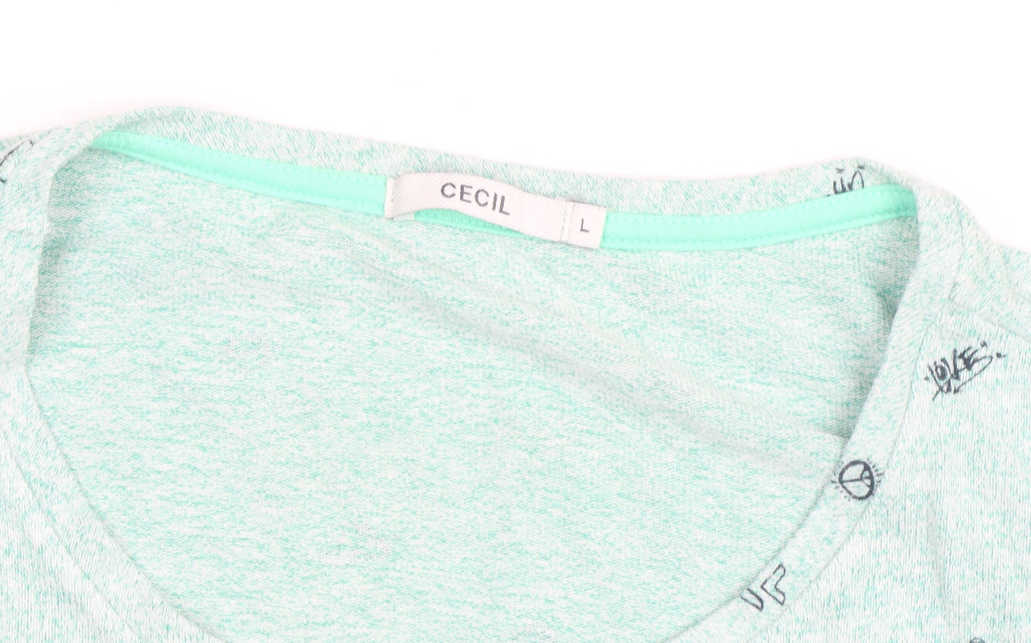 Cecil Womens Green Scoop Neck Long Sleeve Graphic Pullover Jumper Size L