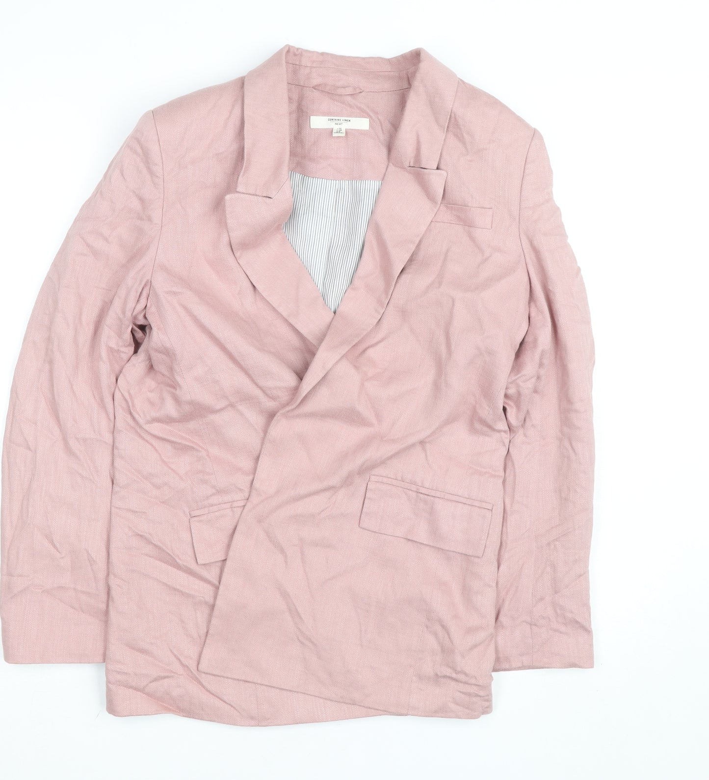 Next Women Pink Linen Blend Single-Breasted Blazer UK 10