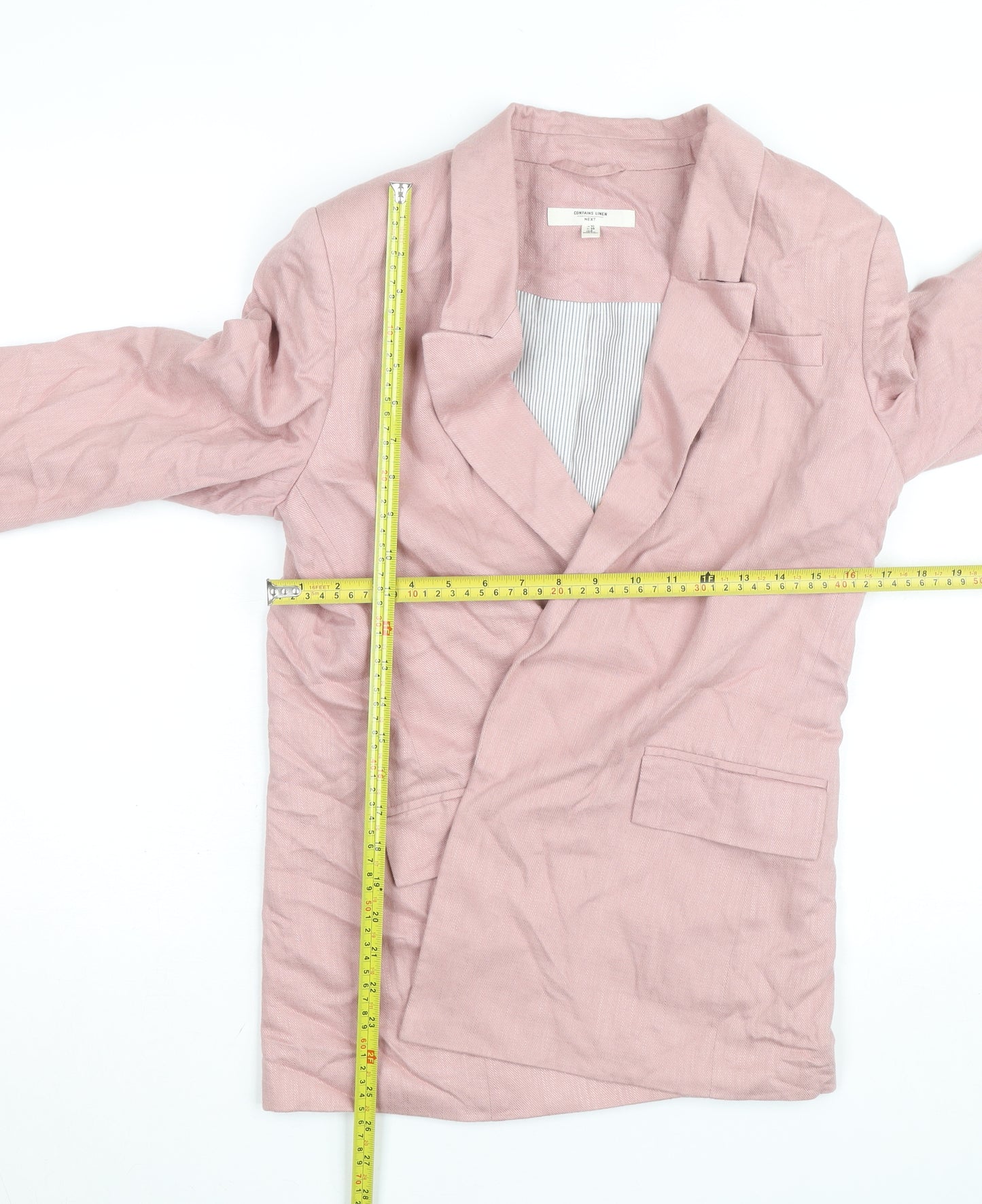 Next Women Pink Linen Blend Single-Breasted Blazer UK 10