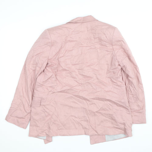Next Women Pink Linen Blend Single-Breasted Blazer UK 10