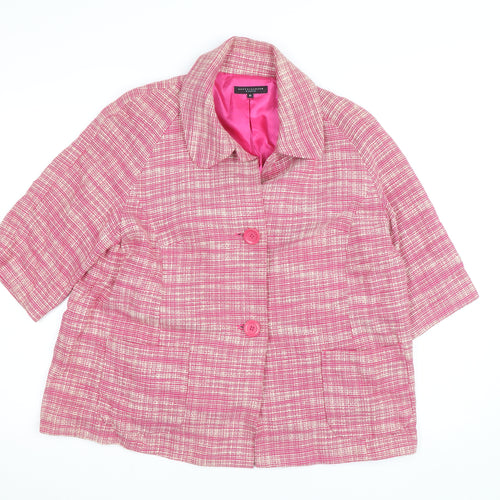 Betty Jackson Studio Women Pink Check Cropped Jacket Size 16 Cotton Lined