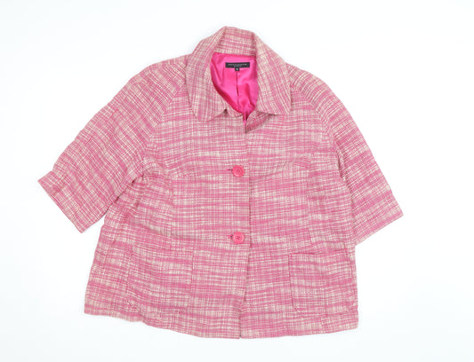 Betty Jackson Studio Women Pink Check Cropped Jacket Size 16 Cotton Lined
