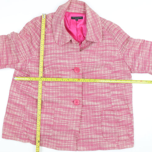 Betty Jackson Studio Women Pink Check Cropped Jacket Size 16 Cotton Lined