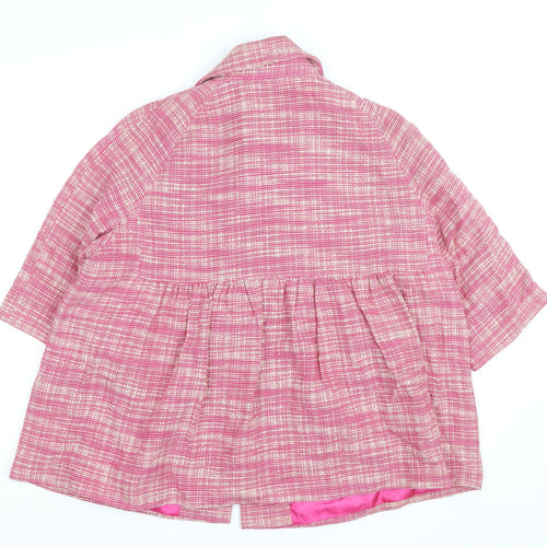 Betty Jackson Studio Women Pink Check Cropped Jacket Size 16 Cotton Lined