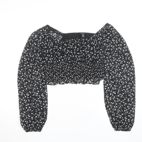 New Look 915 Girls Black Floral Cropped Top Age 14 Years Long Sleeve