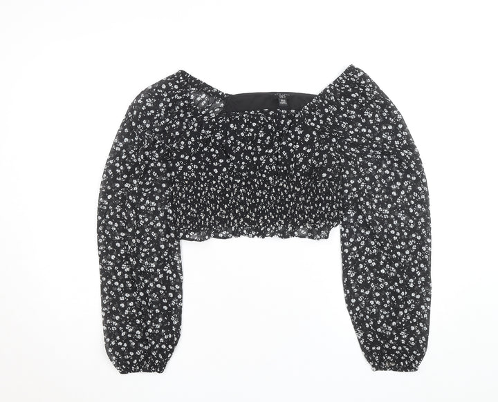 New Look 915 Girls Black Floral Cropped Top Age 14 Years Long Sleeve