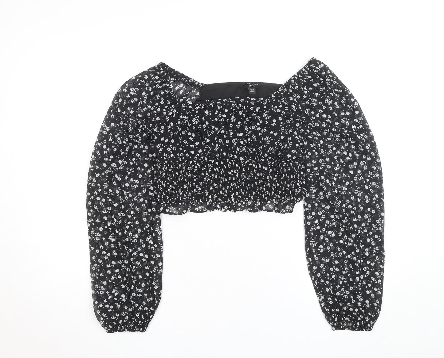 New Look 915 Girls Black Floral Cropped Top Age 14 Years Long Sleeve