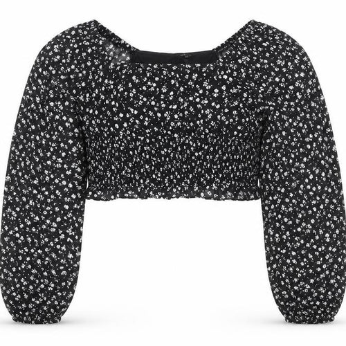 New Look 915 Girls Black Floral Cropped Top Age 14 Years Long Sleeve
