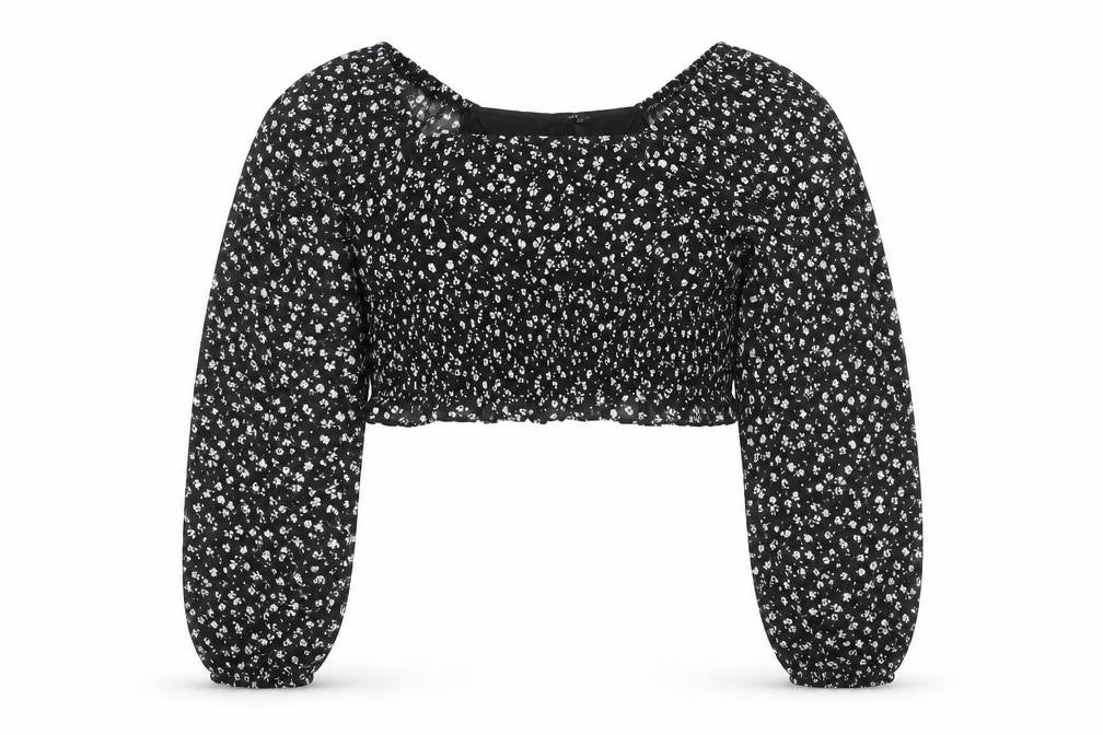 New Look 915 Girls Black Floral Cropped Top Age 14 Years Long Sleeve