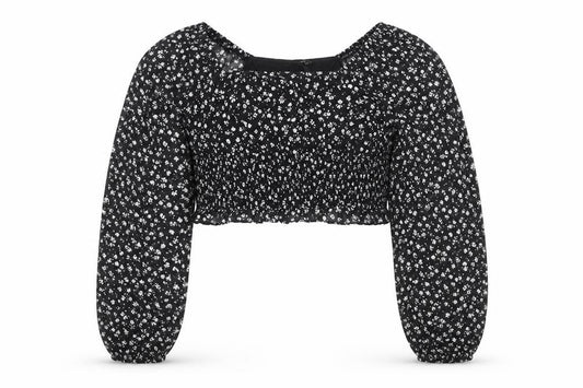 New Look 915 Girls Black Floral Cropped Top Age 14 Years Long Sleeve