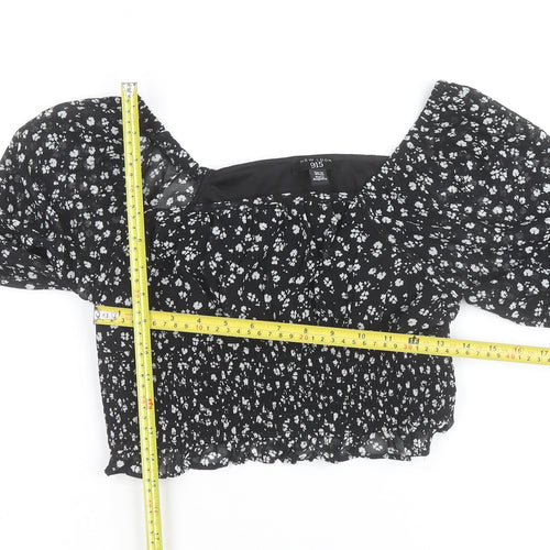 New Look 915 Girls Black Floral Cropped Top Age 14 Years Long Sleeve