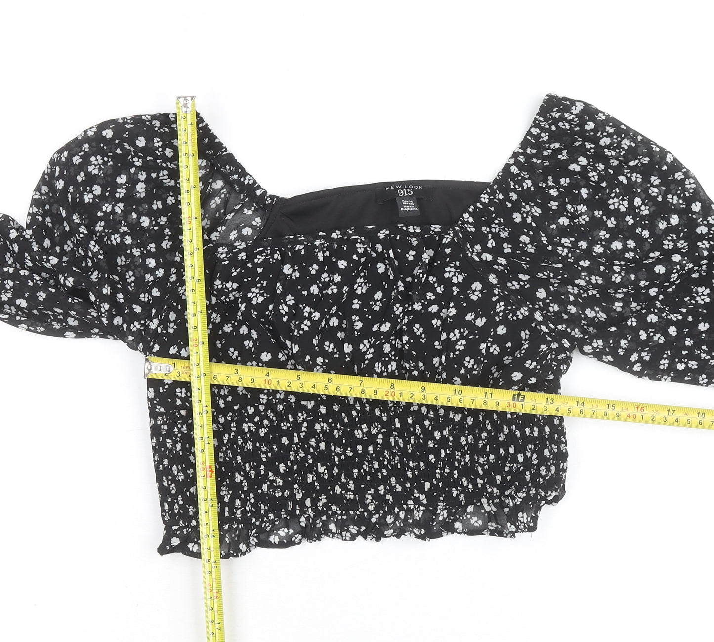 New Look 915 Girls Black Floral Cropped Top Age 14 Years Long Sleeve