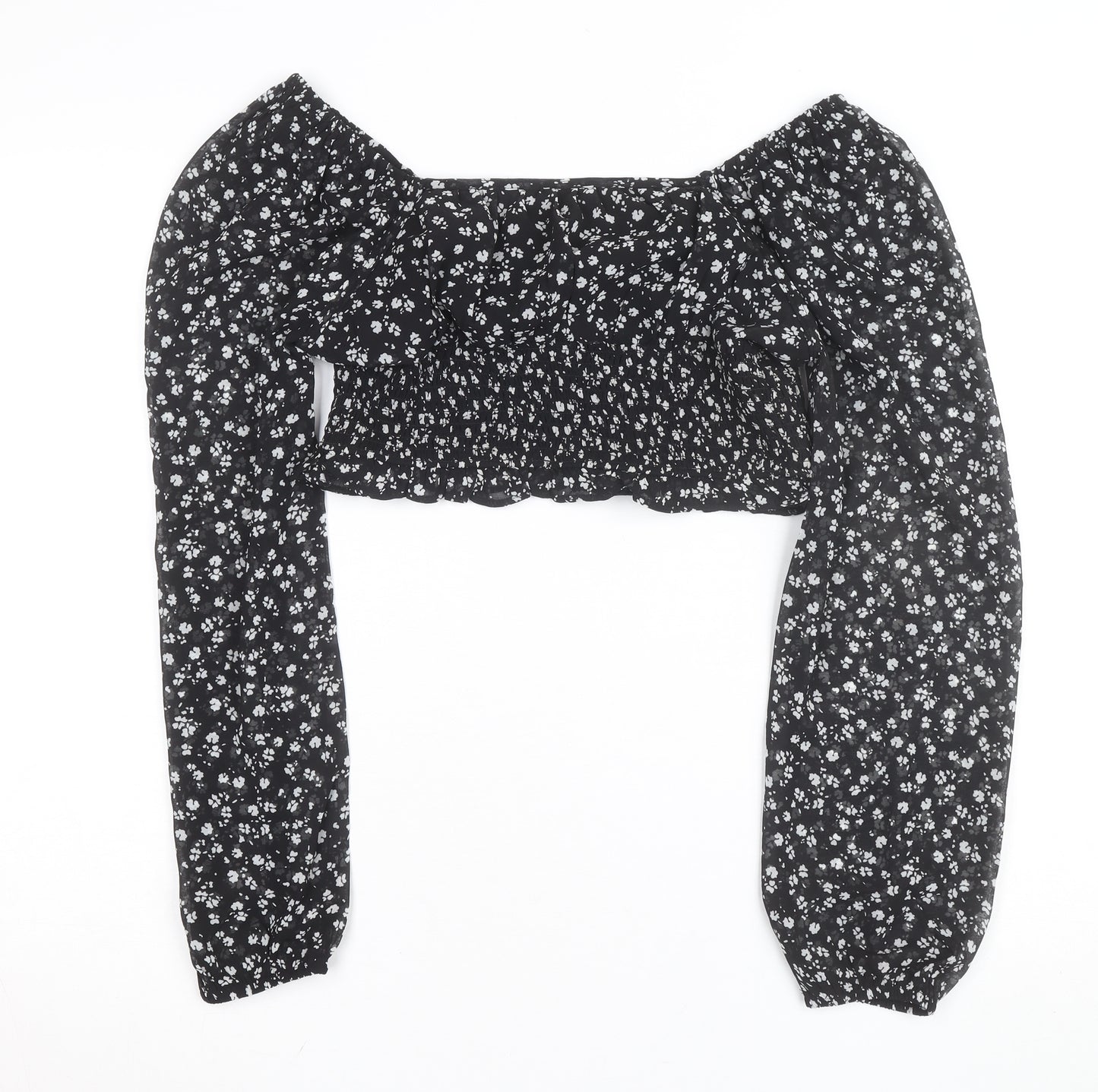 New Look 915 Girls Black Floral Cropped Top Age 14 Years Long Sleeve