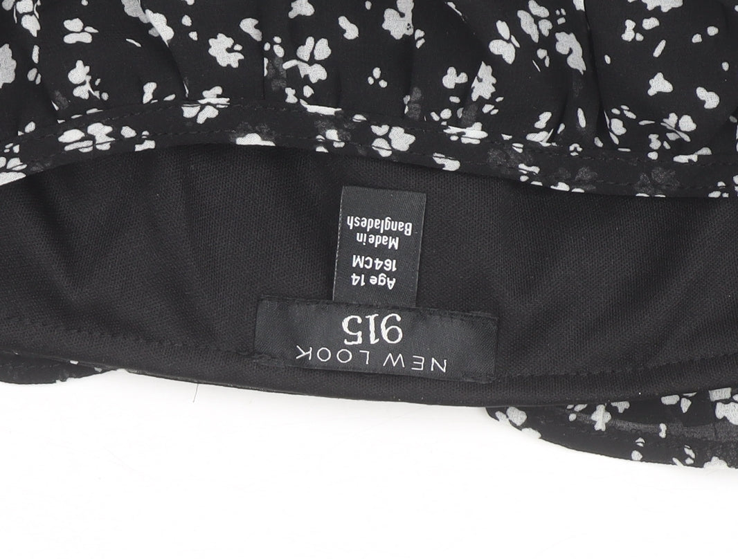 New Look 915 Girls Black Floral Cropped Top Age 14 Years Long Sleeve