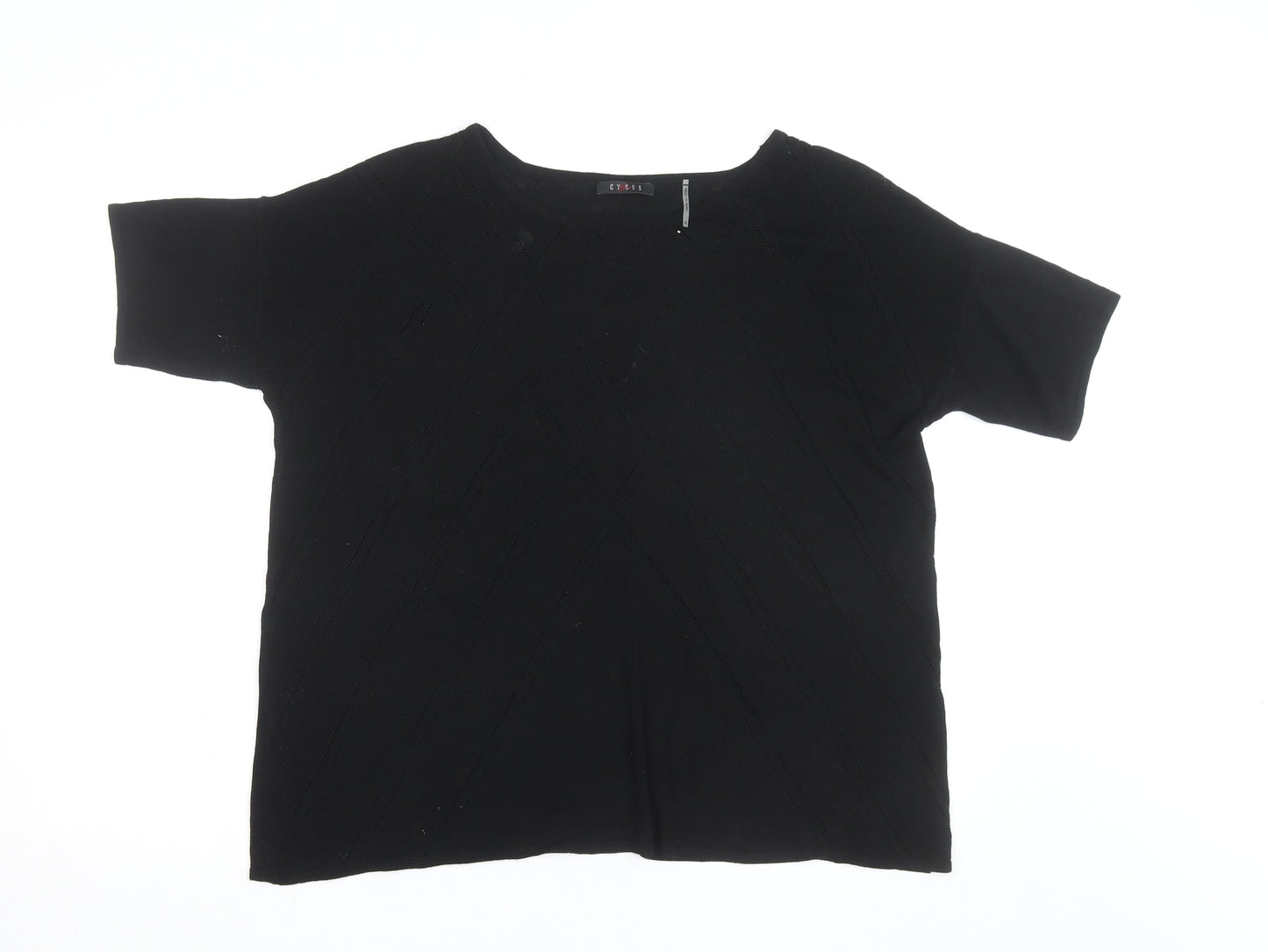CYRUS Women's Black Knit Short Sleeve Crew Neck Top XL