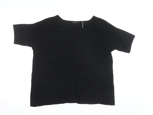 CYRUS Women's Black Knit Short Sleeve Crew Neck Top XL