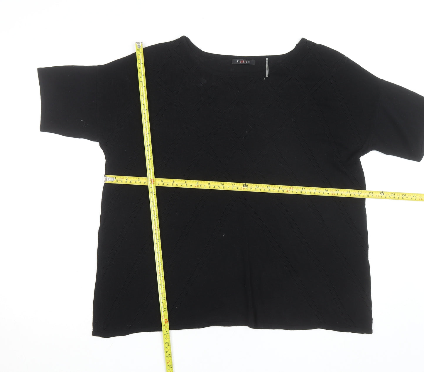 CYRUS Women's Black Knit Short Sleeve Crew Neck Top XL