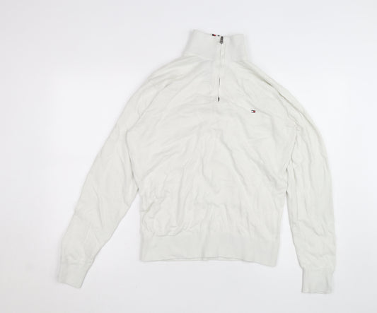 Tommy Hilfiger Men's White 1/4 Zip Cotton Cashmere Jumper M