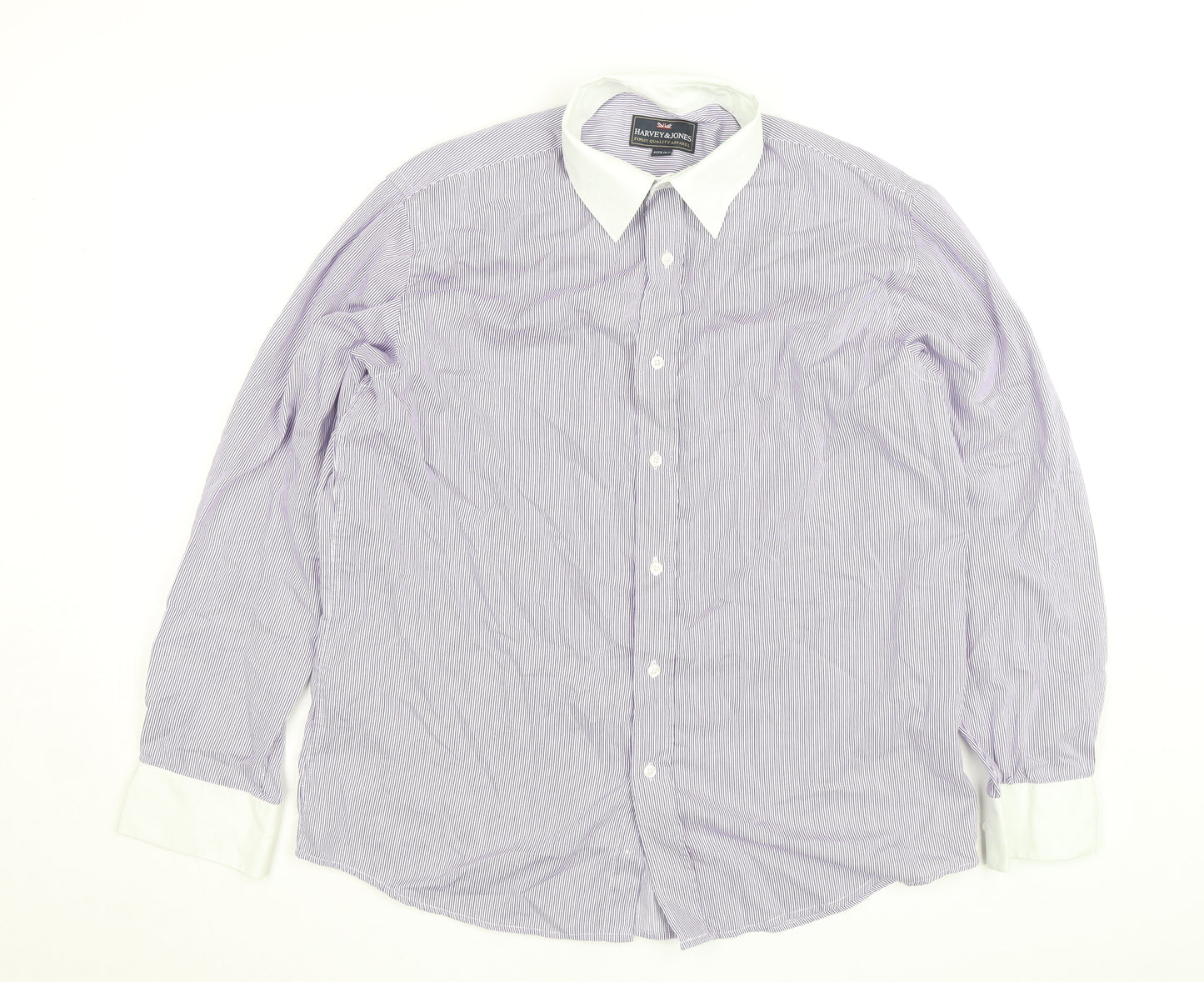 Harvey & Jones Women's Purple Striped Long Sleeve Button-Up Shirt Size 16