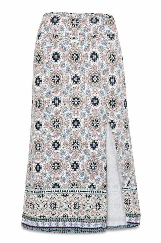 Front view of Artisan NY Women's Multicoloured Midi Wrap Cotton Skirt, size M