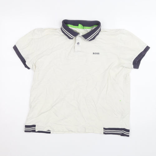 BOSS Men's White 2XL Polo Shirt Cotton Collared Classic Fit