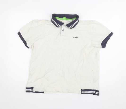 BOSS Men's White 2XL Polo Shirt Cotton Collared Classic Fit