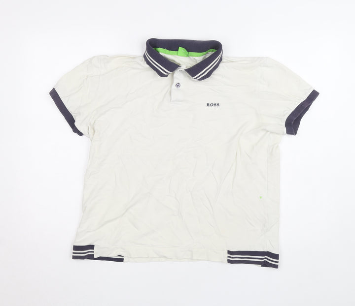 BOSS Men's White 2XL Polo Shirt Cotton Collared Classic Fit